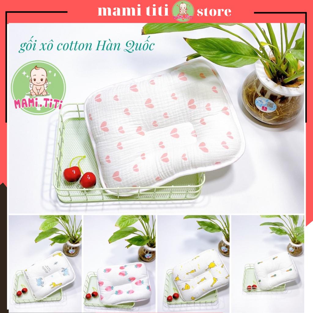 gối cho bé sơ sinh, gối xô HÀN QUỐC coton organic thấm hút mồ cho bé