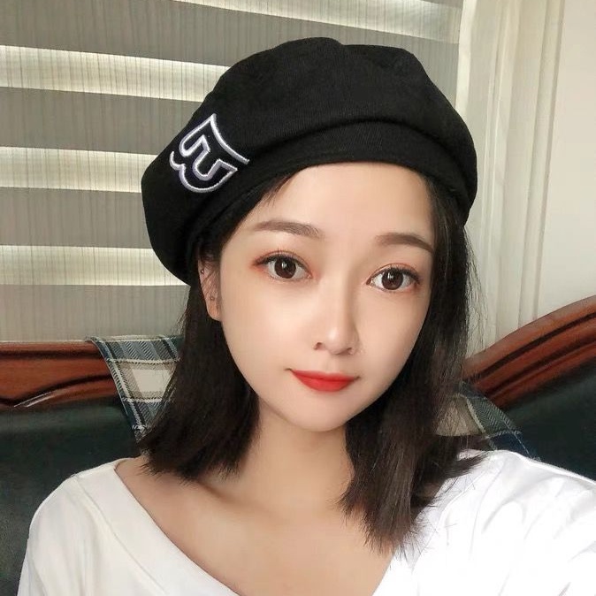 Korean Fashion Embroidered Lettering Beret Hat