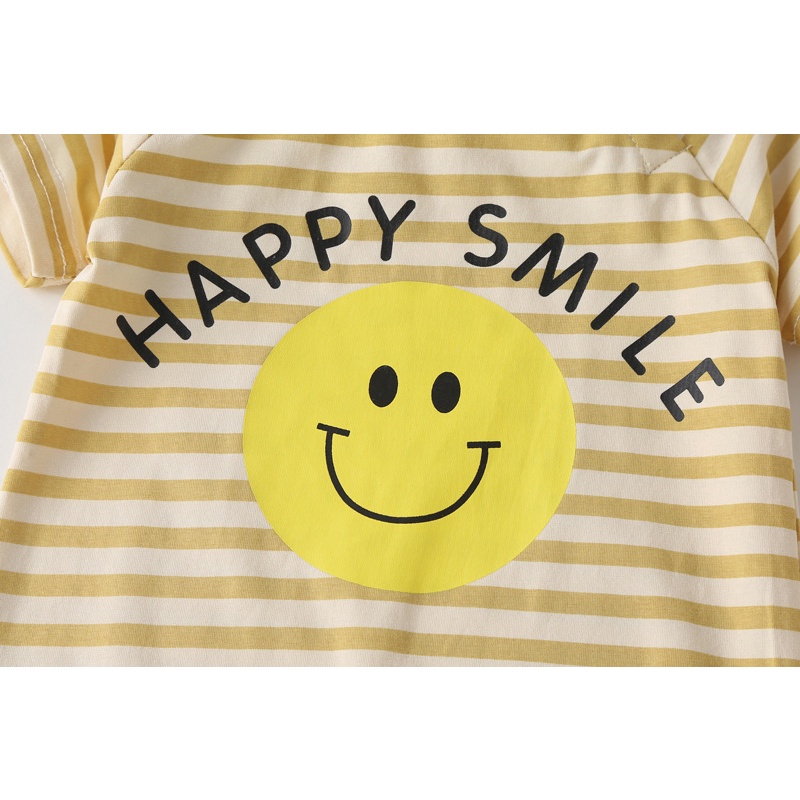 Bộ Áo Liền Quần Ngắn Tay Họa Tiết Kẻ Sọc Thời Trang Mùa Hè Cho Bé Trai Sơ Sinh