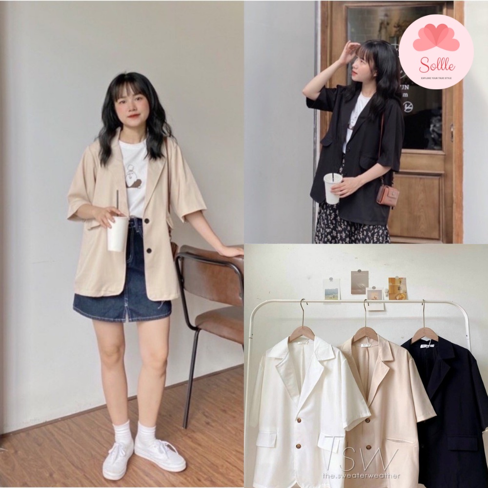 Áo khoác blazer ngắn tay 1 lớp áo vest cộc tay mùa hè form rộng chất mát nhiều màu Hàn Quốc Sollle