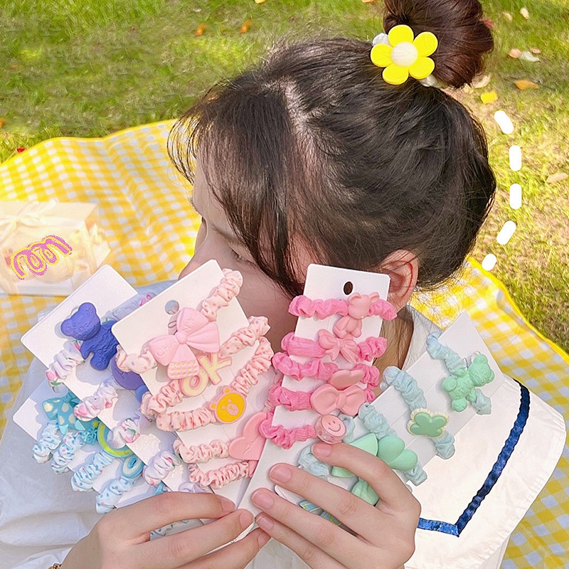 Mới Set 5 Dây Buộc Tóc In Hoa Màu Sắc Ngọt Ngào Thời Trang Cho Nữ