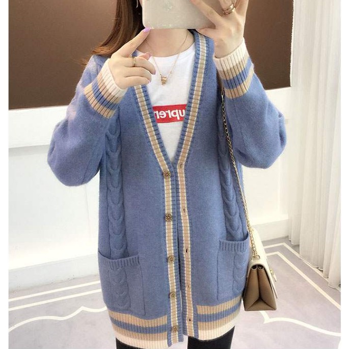 Áo Khoác Cardigan Cổ Chữ V Phối Túi Dáng Rộng Mặc Thoải Mái | BigBuy360 - bigbuy360.vn