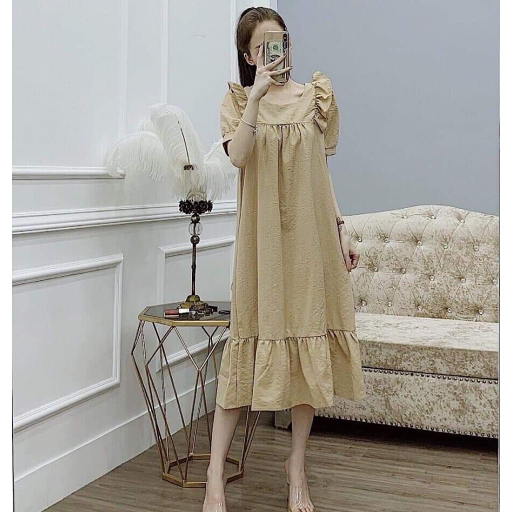 Váy bầu ngắn tay thời trang thiết kế vải đũi mềm mát Mom and Baby M085