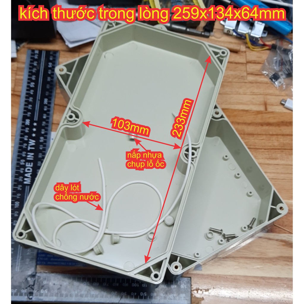 Hộp nhựa hộp mạch điện ngoài trời box thùng nhựa màu trắng 265*140 dày 55mm 70mm 95mm 110mm kde6428