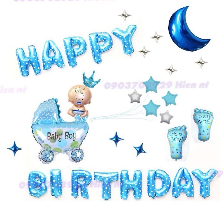 Set bóng sinh nhật, thôi nôi bé trái/ gái kèm nhiều phụ kiện size lớn