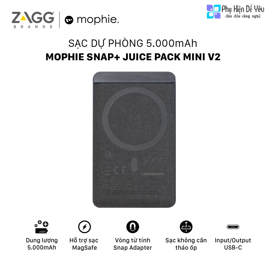 Pin sạc dự phòng không dây Mophie snap+ juice pack mini V2 5,000mAh