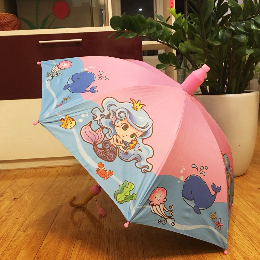 Ô dù đi nắng che mưa họa tiết Nàng Tiên Cá màu hồng siêu xinh cho bé gái - Ô dù trẻ em cao cấp