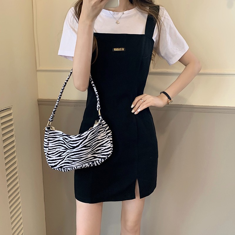 Xiaozhainv Set Áo Thun Ngắn Tay + Đầm Yếm Thời Trang Hàn Quốc Cho Nữ | BigBuy360 - bigbuy360.vn