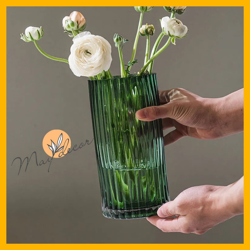 [Mã LIFEHLDEC giảm 10% đơn 99k] Lọ hoa thuỷ tinh vân sọc dọc Maydecor bình hoa cao cấp trang trí nhà cửa LH047