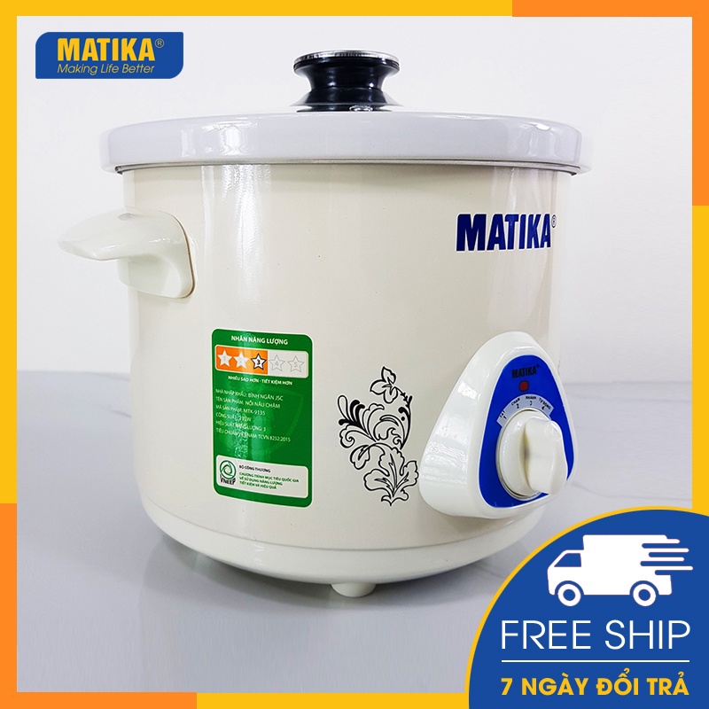 Nồi kho cá nồi  MATIKA  nấu chậm đa năng 3.5l - 135w lòng nồi sứ dày chống dính tốt MTK-9135