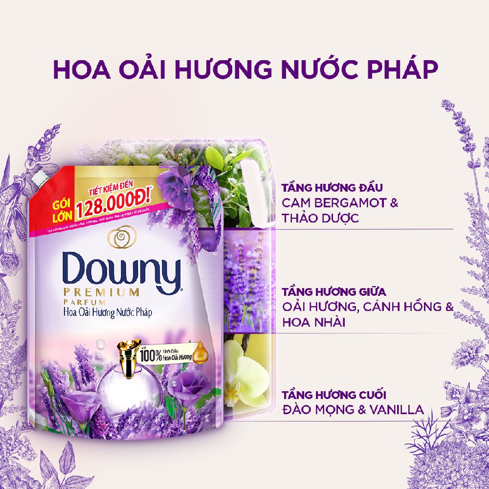 Combo Nước Giặt ARIEL Hương Downy Nước Hoa Oải Hương Túi 3.2Kg &amp; Nước Xả Vải DOWNY Hương Hoa Oải Hương Nước Pháp Túi  3L