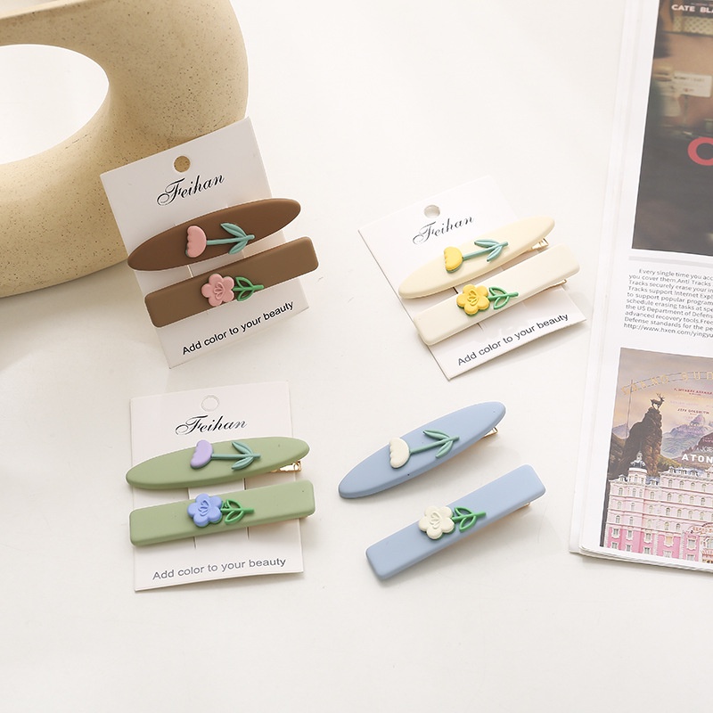 Kẹp Tóc Mái Chéo Hình Vuông Họa Tiết Hoa Thời Trang 2022