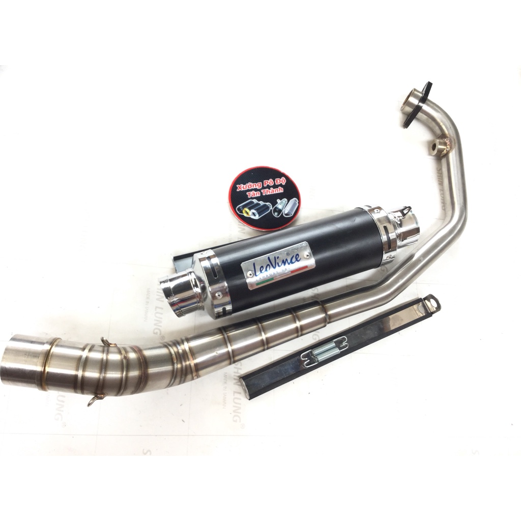 Combo Pô Leovince ĐEN Kèm Cổ cong 2 khúc INOX 304 WAVE, SI, EXCITER, WINER, SONIC, RAIDER FI, SATRIA, GSX