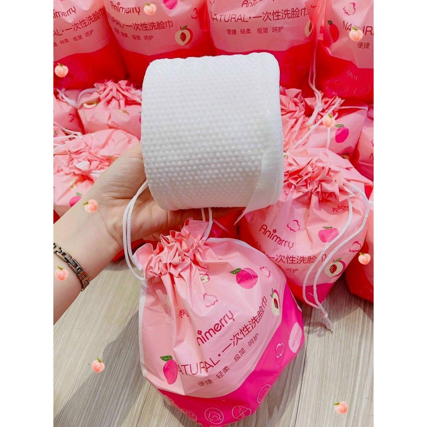Túi khăn cuộn hồng quả đào dùng lau mặt tẩy trang- Túi rút khăn đào 40 cuộn