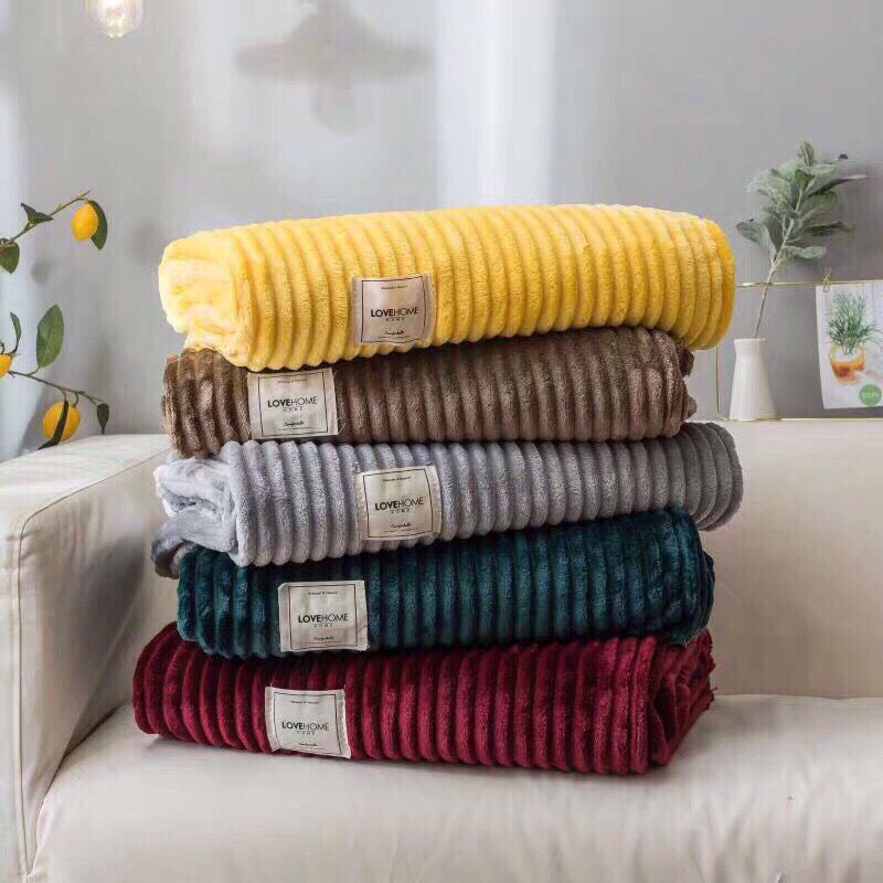 Chăn nhung tuyết kẻ tăm, chăn văn phòng hàng cao cấp, nhiều màu siêu mềm mịn