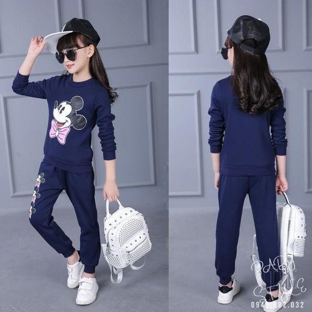 Bộ quần áo thu đông bé gái “MICKEY” 14-45kg, đồ bộ dài tay bé gái 4-14 tuổi. Vải da cá dày dặn, ấm áp. G30