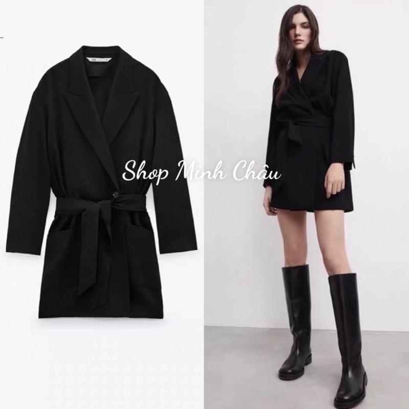 Váy cổ vest đen buộc eo Zarrraaa tuồn sịn
