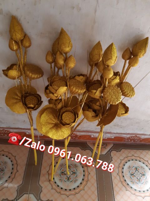 Bông Sen Nhũ, hoa sen kim tuyến  - Cành vàng Lá ngọc