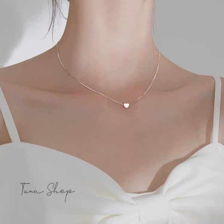Dây chuyền Bạc trái tim, Vòng cổ Bạc hình tim 𝐂𝐚𝐦 𝐤𝐞̂́𝐭 𝐜𝐡𝐮𝐚̂̉𝐧 𝐁𝐚̣𝐜 TUNA SILVER