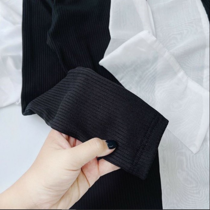 ÁO LEN TĂM NỮ DÀI TAY ĐEN CỔ NƠ TRẮNG HÀN QUỐC (ẢNH THẬT SHOP CHỤP) | BigBuy360 - bigbuy360.vn