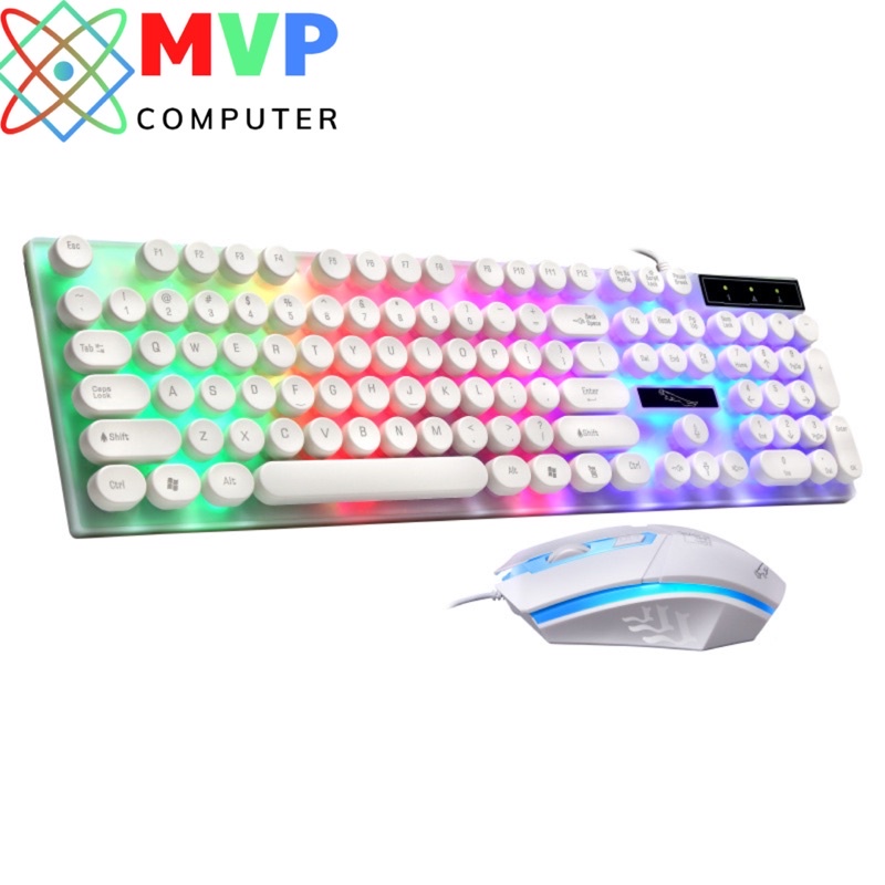 Bàn Phím Chuột Máy Tính Laptop Giả Cơ Có Dây G21 Nút Tròn Có Đèn LED Cao Cấp Giảm Tiếng Ồn Chơi Game Làm Việc Trắng Đen