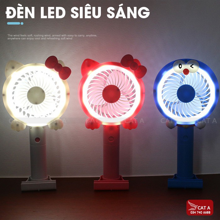[CHÍNH HÃNG] Quạt cầm tay Mini hình Doreamon đèn LED 3 Tốc độ - Mini Fan xua tan nóng bức, nhỏ gọn tiện dụng, xinh xắn