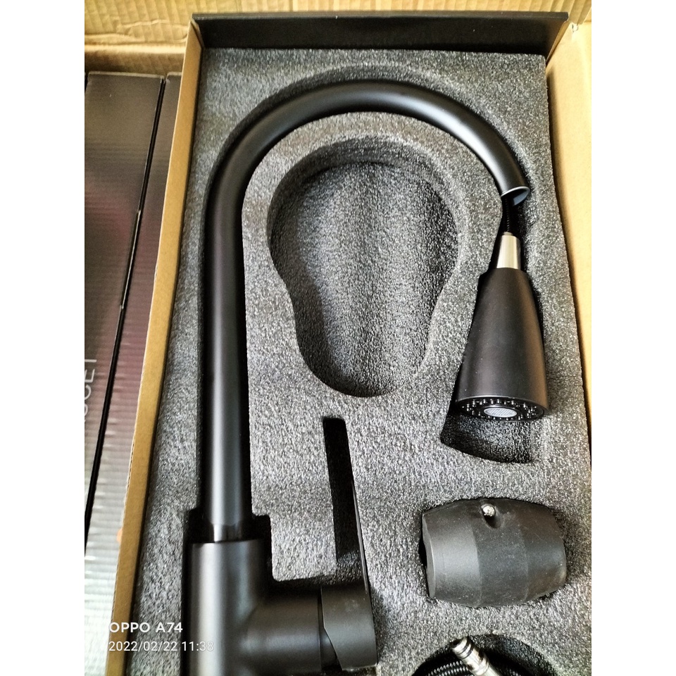 Vòi Rửa Chén Bát Nóng Lạnh Inox 304 rút dây phủ NANO đen