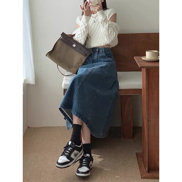 CHÂN VÁY JEANS NỮ XOÈ DÁNG DÀI ULZZANG