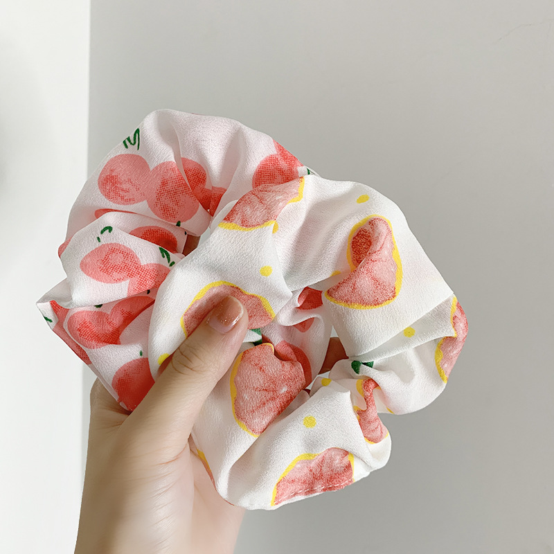 Dây buộc tóc đuôi ngựa vải nhún họa tiết trái cây mùa hè thời trang dành cho bạn nữ