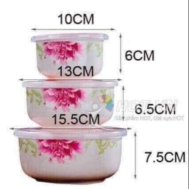 Bộ 3 bát sứ có nắp hút chân không