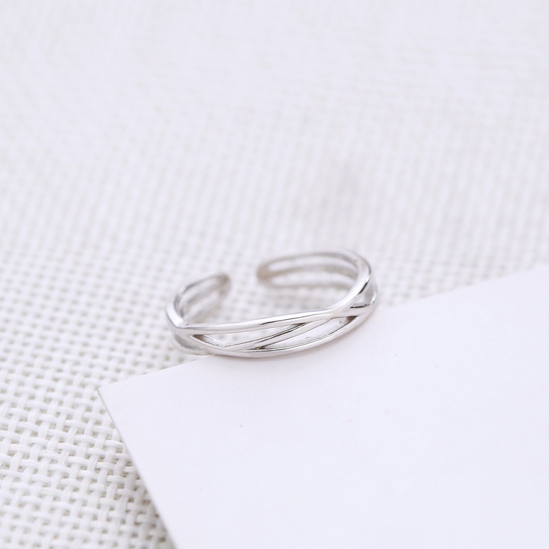 Nhẫn nữ bạc thật 925 dáng mở freesize sóng đan đơn giản, cá tính, dễ đeo | HARMONY ACCESSORIES N29