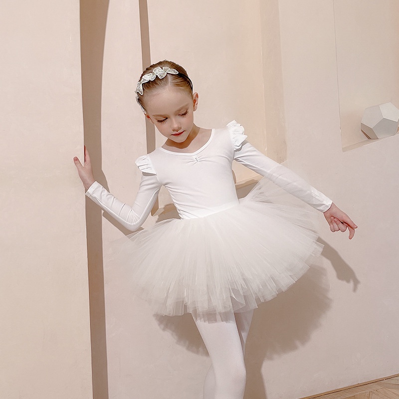 Trang Phục Múa Một Mảnh Màu Trắng Bằng Cotton Cho Bé Gái