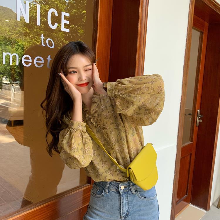 Áo Sơ Mi Voan Tay Dài Cổ V Họa Tiết Hoa Thời Trang Xuân Thu 2021 Cho Nữ