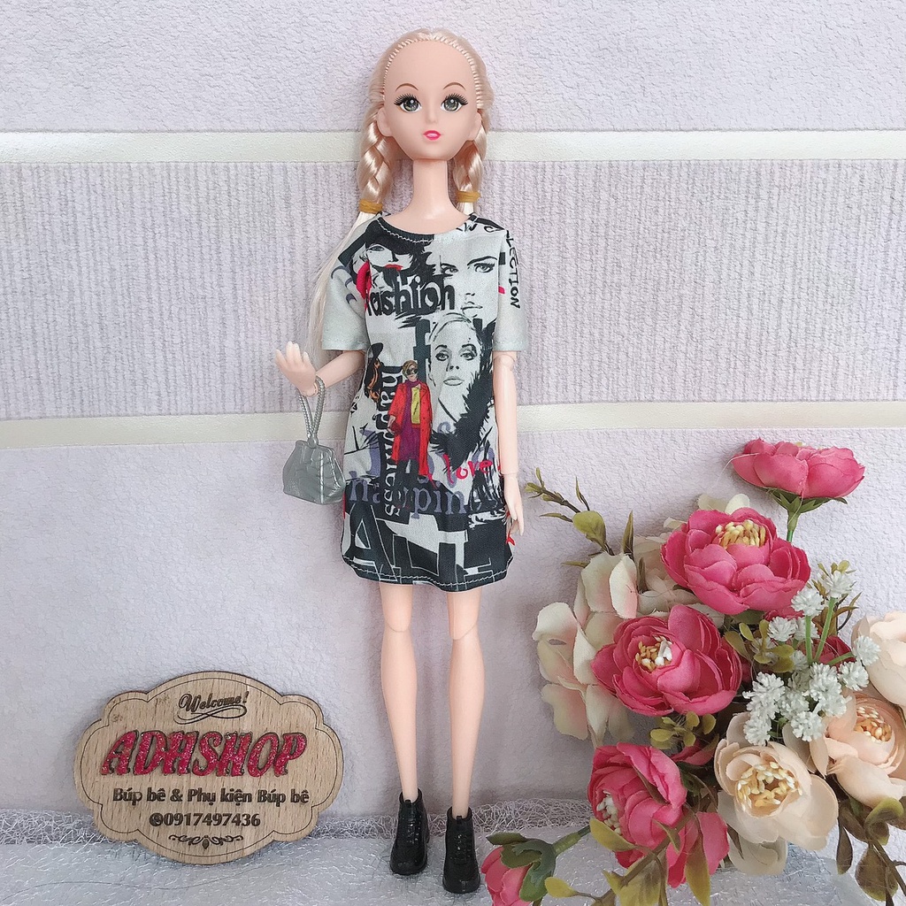 Váy áo thun form dài cho búp bê barbie 30cm