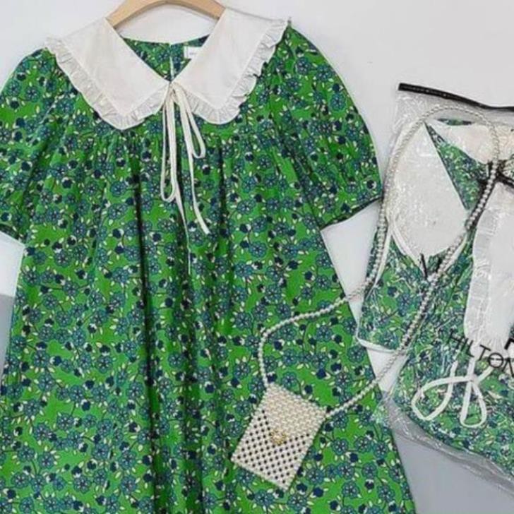 ĐẦM HOA NHÍ, VÁY HOA NHÍ XANH CỔ PITER PHỐI TRẮNG | BigBuy360 - bigbuy360.vn