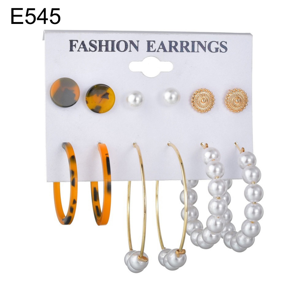 Set 6 Đôi Bông Tai Họa Tiết Hình Học Thời Trang Cho Nữ