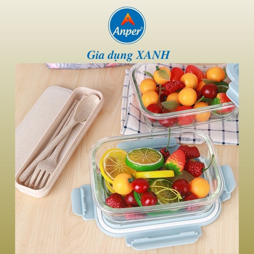 Hộp thuỷ tinh đựng cơm  Anper , thực phẩm chia ngăn chống tràn nắp hút chân không , Giống  Lock lock | BigBuy360 - bigbuy360.vn