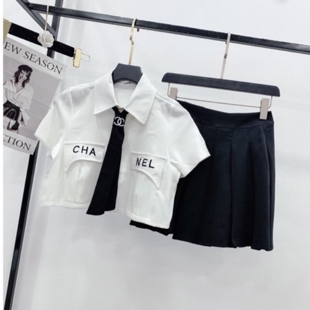 Áo sơ mi croptop phối cà vạt hot trend (Fy0905)