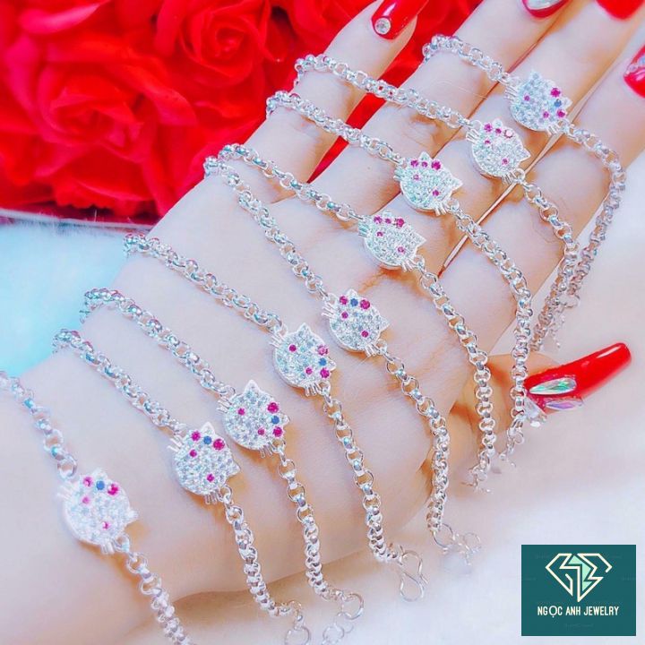 Lắc tay trẻ e. lắc tay mèo kitty bạc ta cho trẻ em - lắc tay trẻ con - Trang Sức Bạc 9999-g130