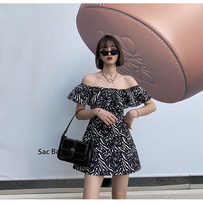 Đầm Chữ A Hở Vai In Họa Tiết Ngựa Vằn Thời Trang Mùa Hè Dành Cho Nữ