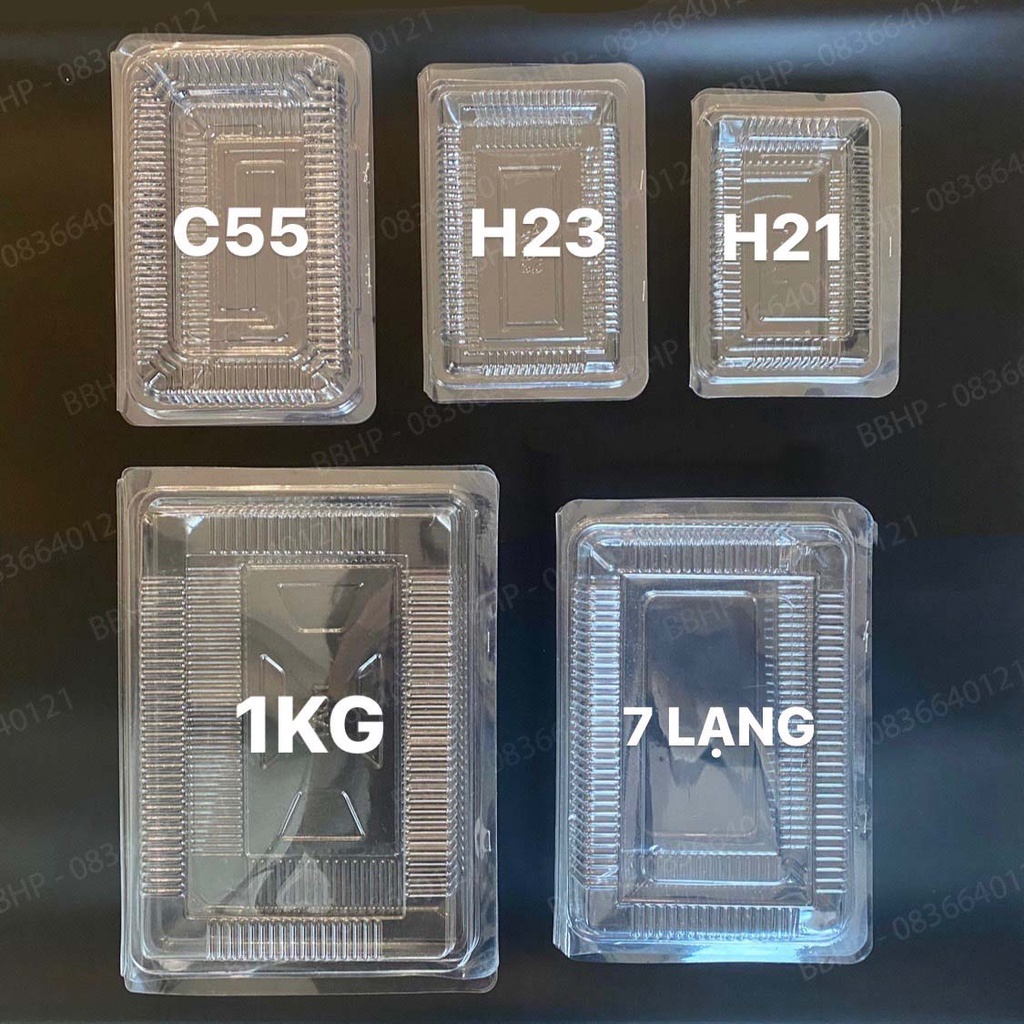 100 Hộp nhựa trong dùng 1 lần H21/H23/C55/7 Lạng/1KG và hộp bánh H17/H04/H05/H07/H53