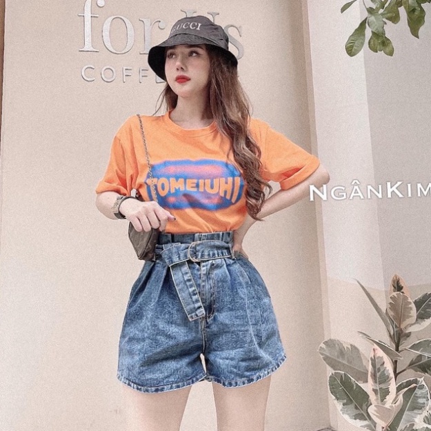 Set áo Tome cam quần short jean kèm đai NN482 0322