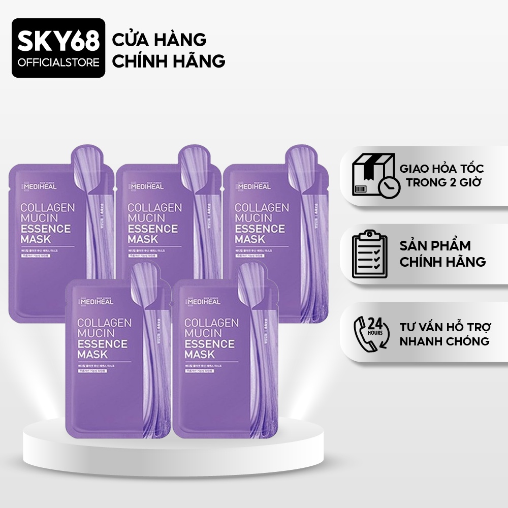 Combo 5 Mặt Nạ Giúp Giảm Nếp Nhăn, Ngăn Ngừa Lão Hoá Mediheal Essence Mask 20ml x 5 - Collagen Mucin