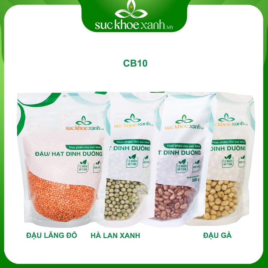 Combo 10 - Đậu gà &amp; Đậu lăng đỏ nguyên hạt &amp; Đậu hà lan xanh nguyên hạt &amp; Đậu cúc (mỗi túi 500g)