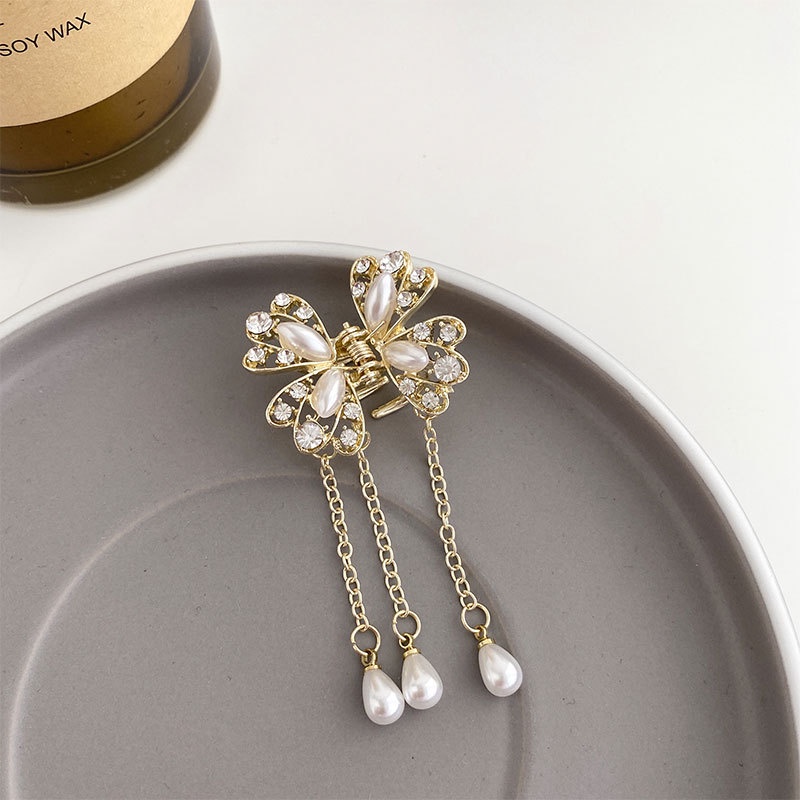 Kẹp Tóc Hình Bướm Đính Ngọc Trai Giả Kích Thước Nhỏ Thời Trang Dành Cho Nữ