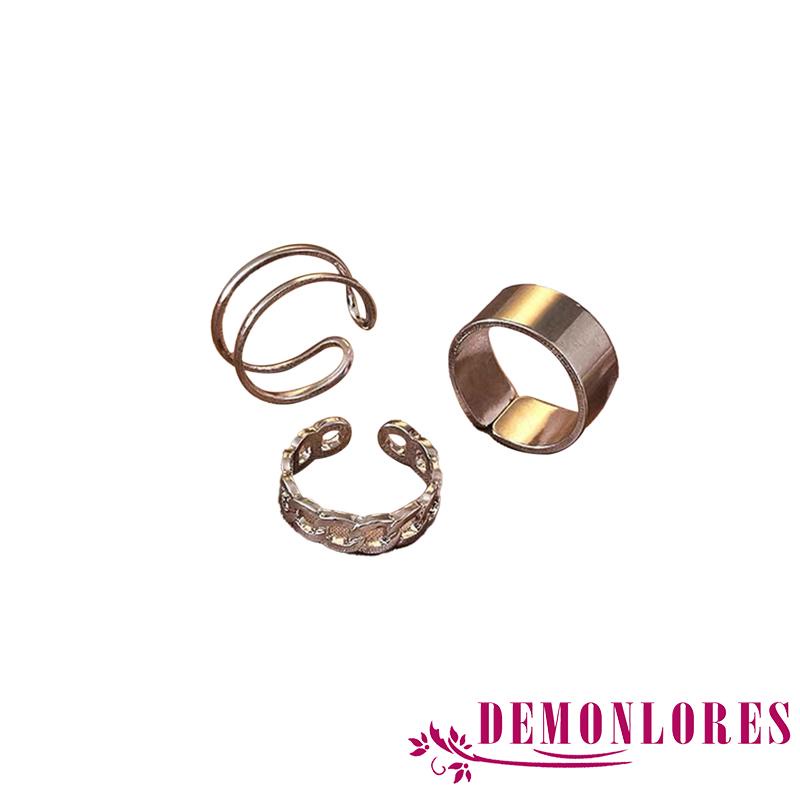 Bộ 3 Nhẫn Đeo Tay Khoét Rỗng/Dệt Hở Làm Quà Tặng Đơn Giản Cho Nữ