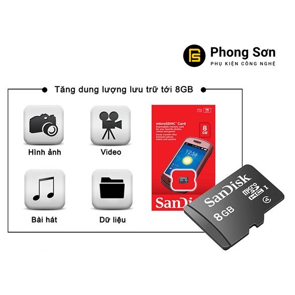 Thẻ nhớ Micro SDHC 8GB Class4 Sandisk ( Không Adapter)