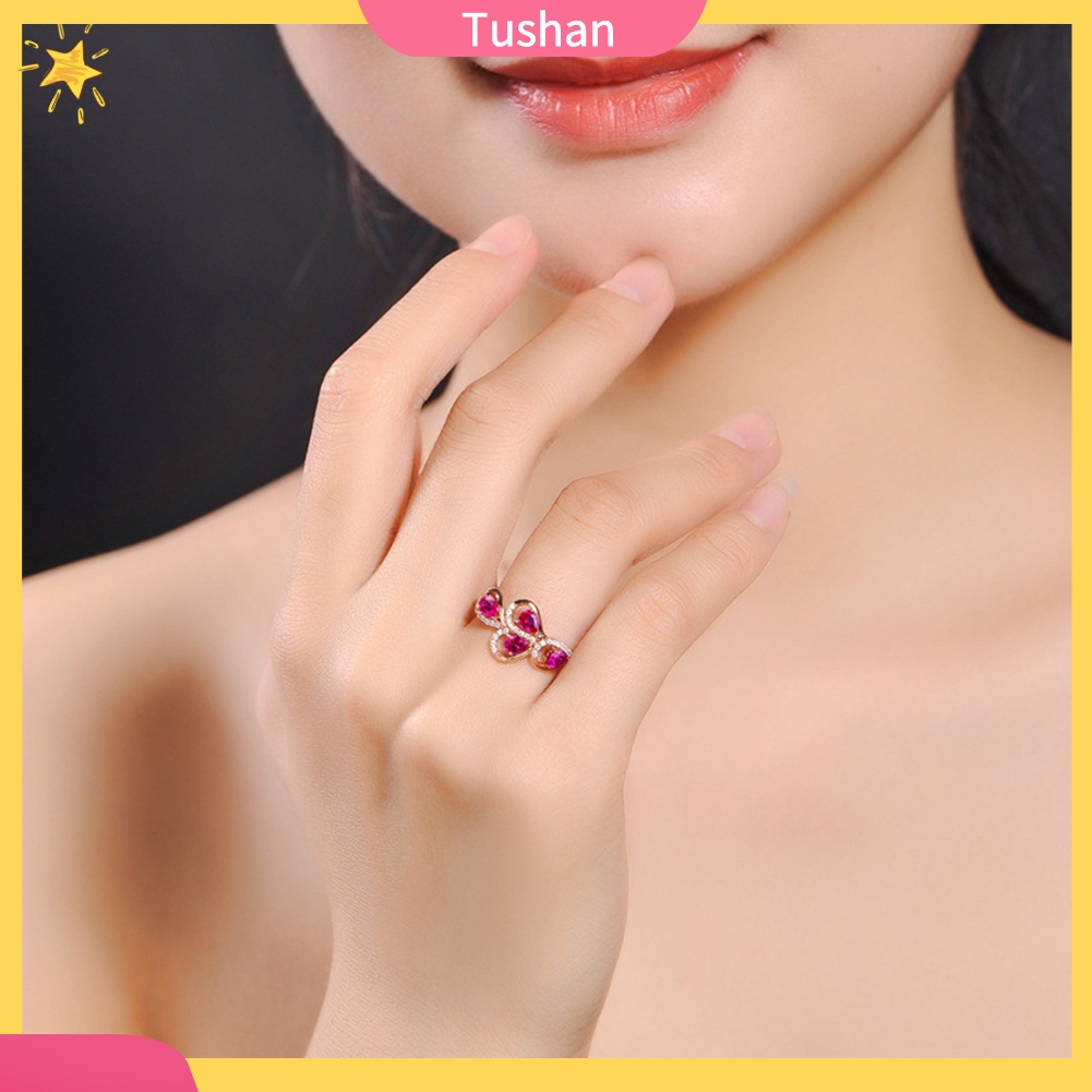 Nhẫn Hợp Kim Đính Đá Ruby Nhân Tạo Hình Chiếc Lá Thời Trang Cho Nữ