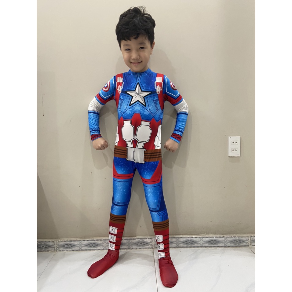 Bộ quần áo hóa trang đội trưởng mỹ dài tay liền thân - Bộ COSPLAY Đội trưởng Mỹ