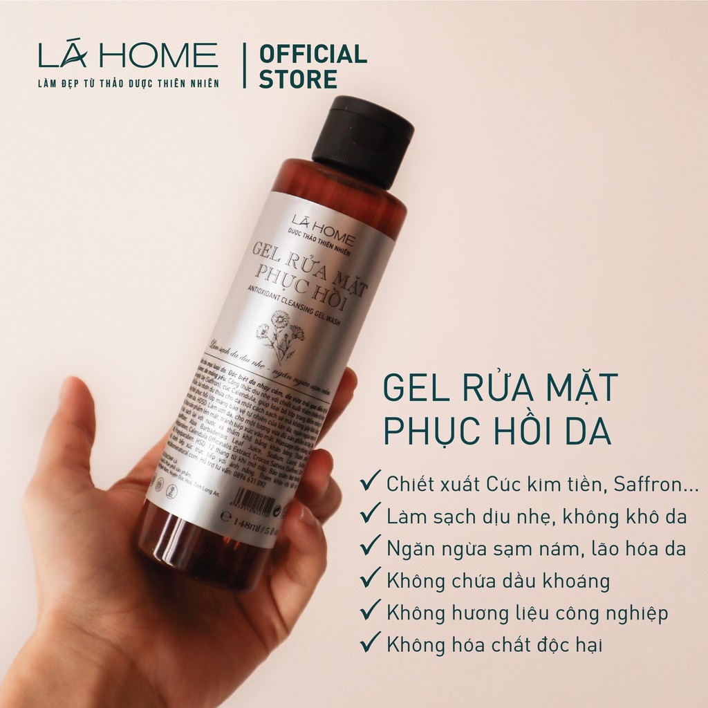 Gel Rửa Mặt Phục Hồi & Ngăn Ngừa Mụn - Antioxidant Cleansing Gel Wash LáHome 148ml -  Cho da dầu mụn, khô nhạy cảm